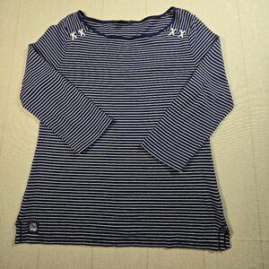 Lauren Ralph Lauren Navy White Striped Boatneck Top [Large] Nautical